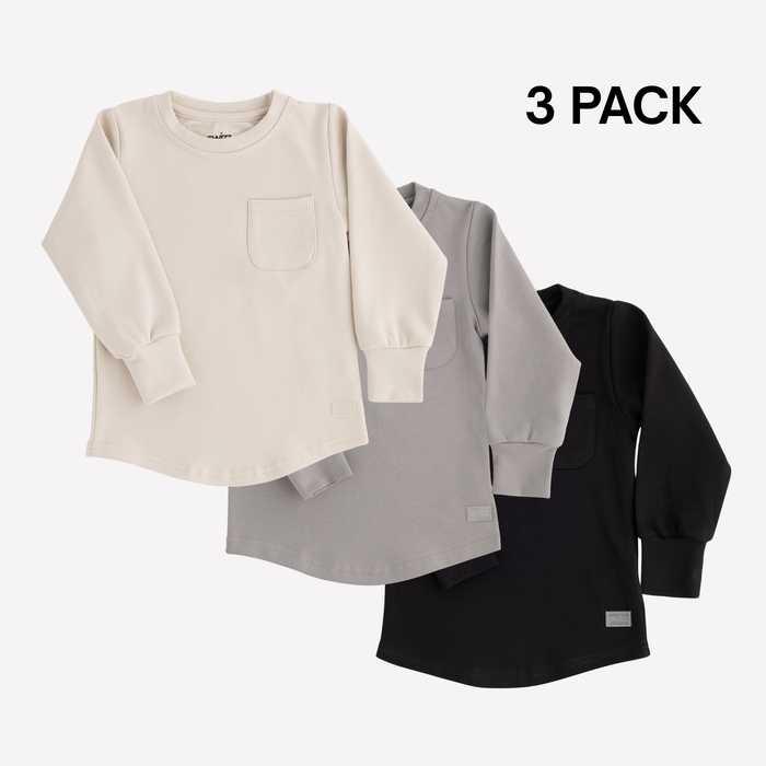 Premium Long Sleeve Shirt | 3-Pack in Fog, Black & Warm White
